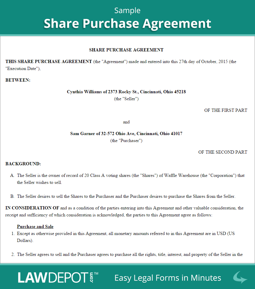 Sample Share Purchase Agreement
